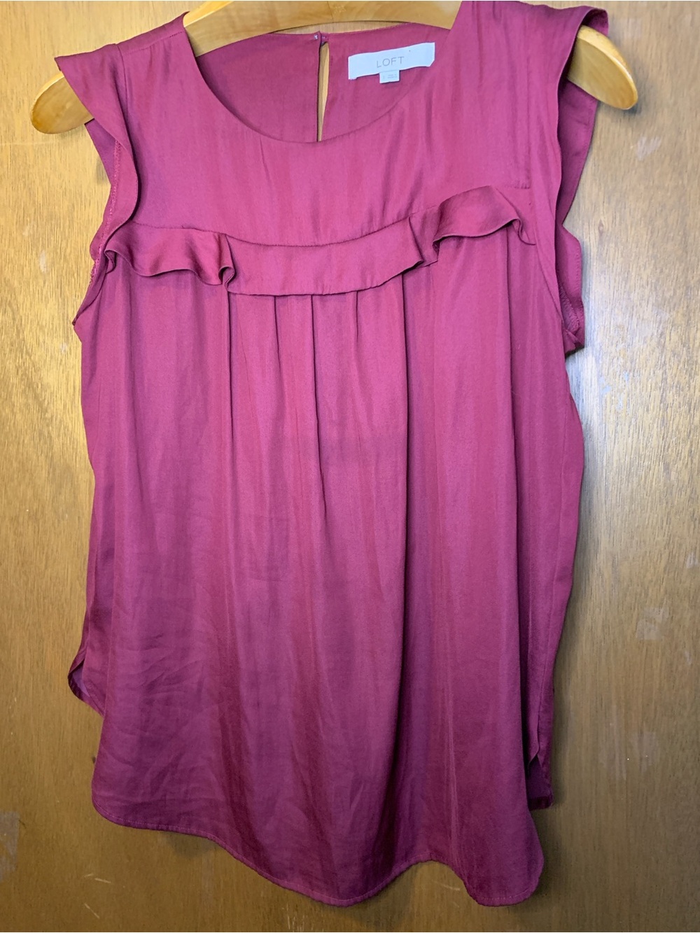 LOFT Ruffle-Trim Cap Sleeve Top in Burgundy